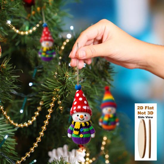 Wooden Snowman Ornaments Colorful Snowman Figurines with Pom-Pom Hats Christmas Tree Festive Holiday Decoration