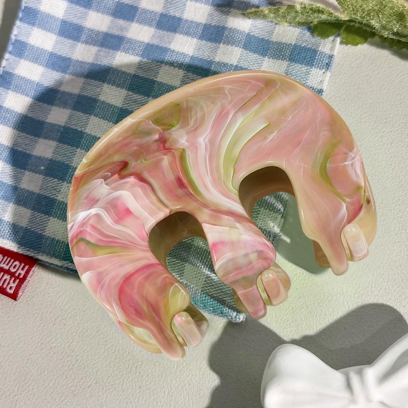 M-shaped Pumpkin Claw Clip High-end Marble Ponytail Hair Clip Back of The Head Updo Shark Clip Hair Accessory