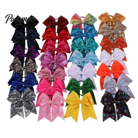 Shiny Hair Bows for Girls Sequins Bows, Elastic Tie, Large Cheerleading Stage Costume Accessories Band Ponytail Holder, Glitter Scrunchies Women Teens