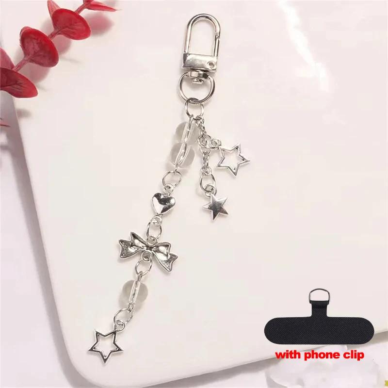 Kawaii Cute Y2K Phone Strap Charm Bow Heart Star Keychain Pendant Key Chain Bag Phone Chain Accessory For key All Phone Case