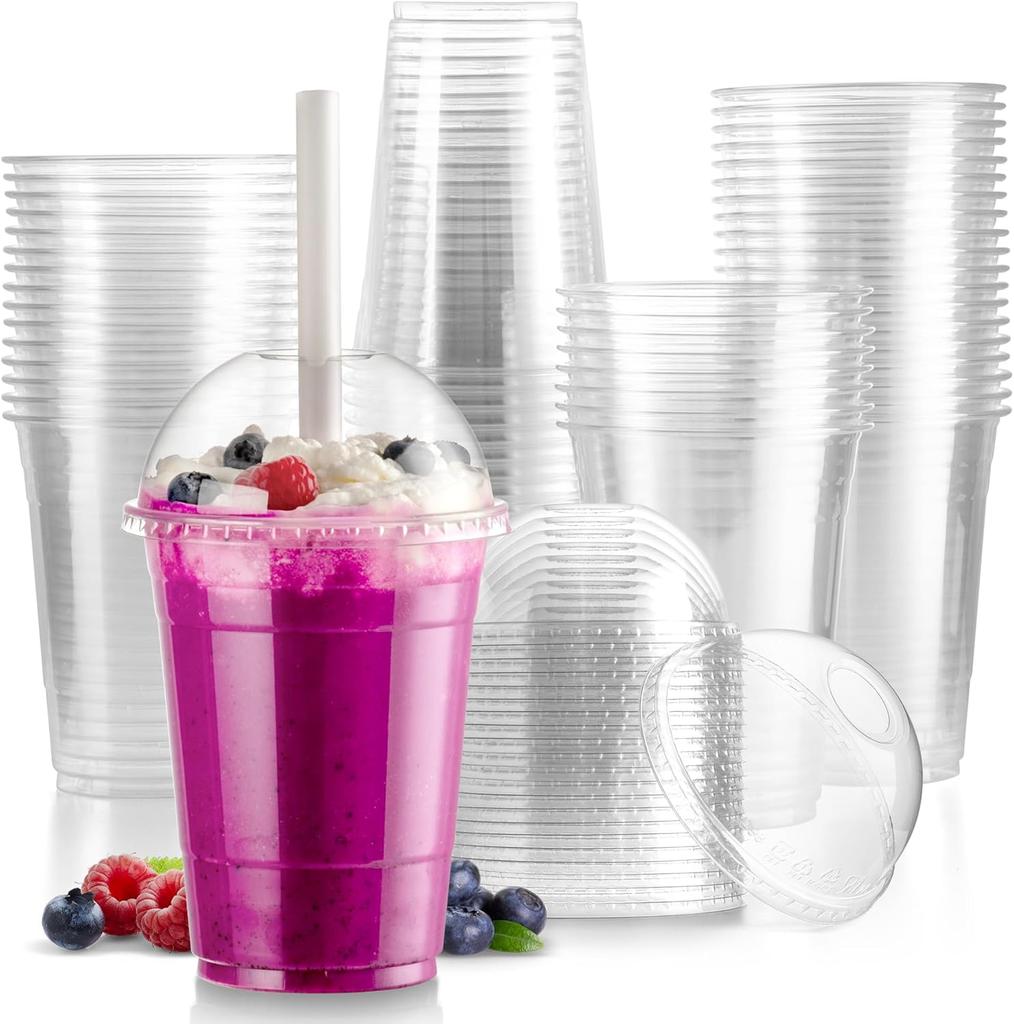 20OZ Clear Plastic Cups Lids and Straws for Iced Coffee Cups Disposable Smoothie Cups for Cold Drink Free BPA Crystal Plastic