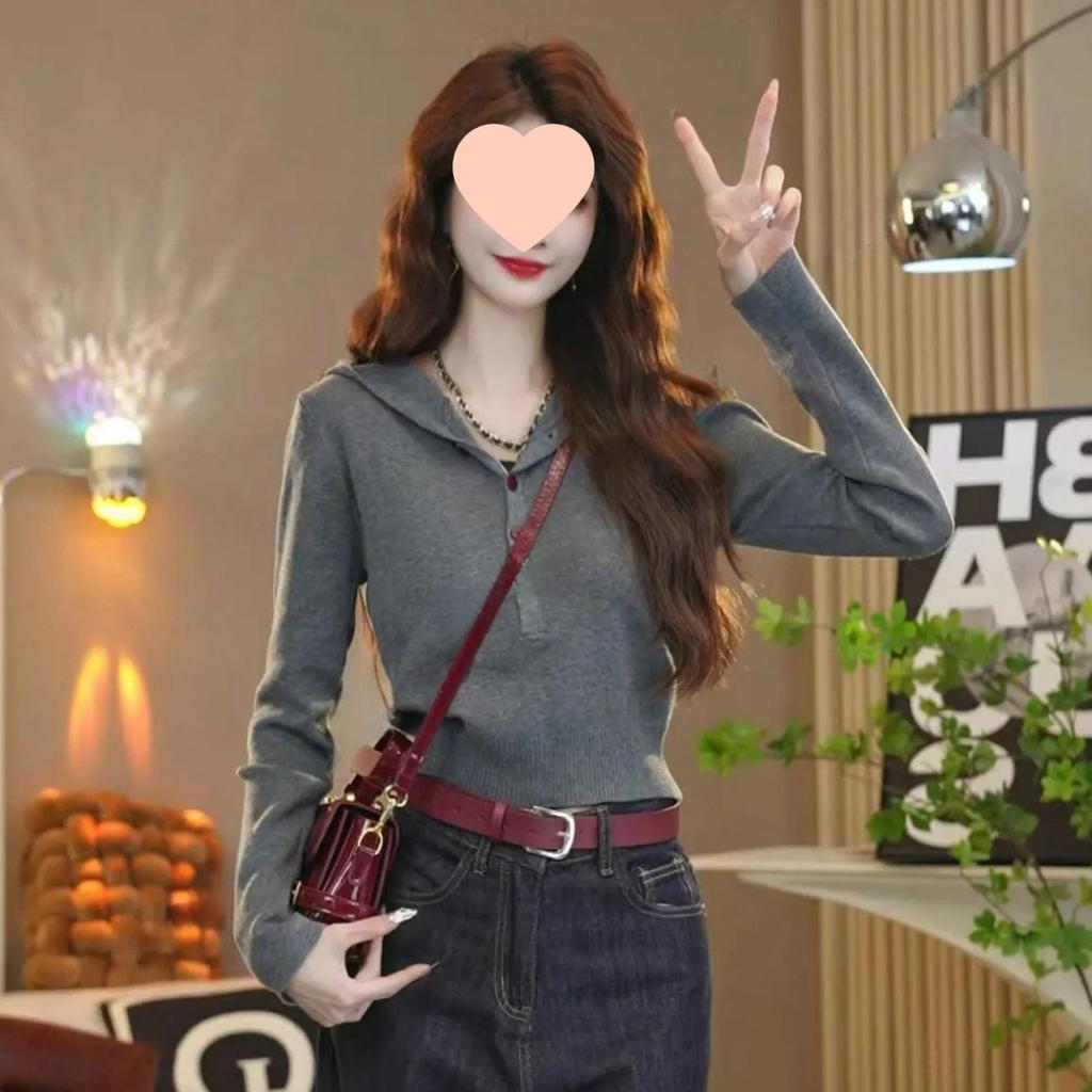 Koreanischer Strickpullover mit Kapuze für Damen - Herbstmode Nischendesign Vielseitige Strickware