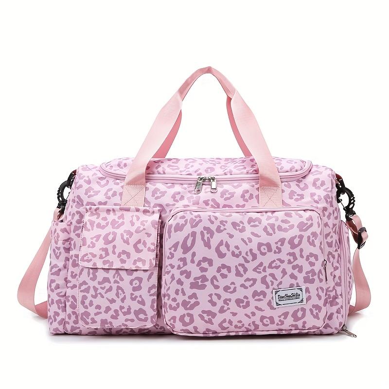 

Large Capacity Stylish Leopard Print Travel Duffel Bag, Casual Sports Gym Bag with Shoe Compartment, Spacious Overnight Carry-On Handbag розовый
