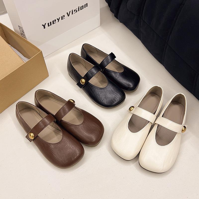 Fashion Hot Selling 2025 Retro Square Head Mary Jane Leather Shoes Women Summer New Flat Soft Bottom Single Shoes Casual Ladies Flats