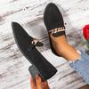 Fashion Women's Coarse Heel Shoes Autumn New Pointed Head Shallow Mouth Metal Chain Anti-slip Wear-resistant Low-top Shoes