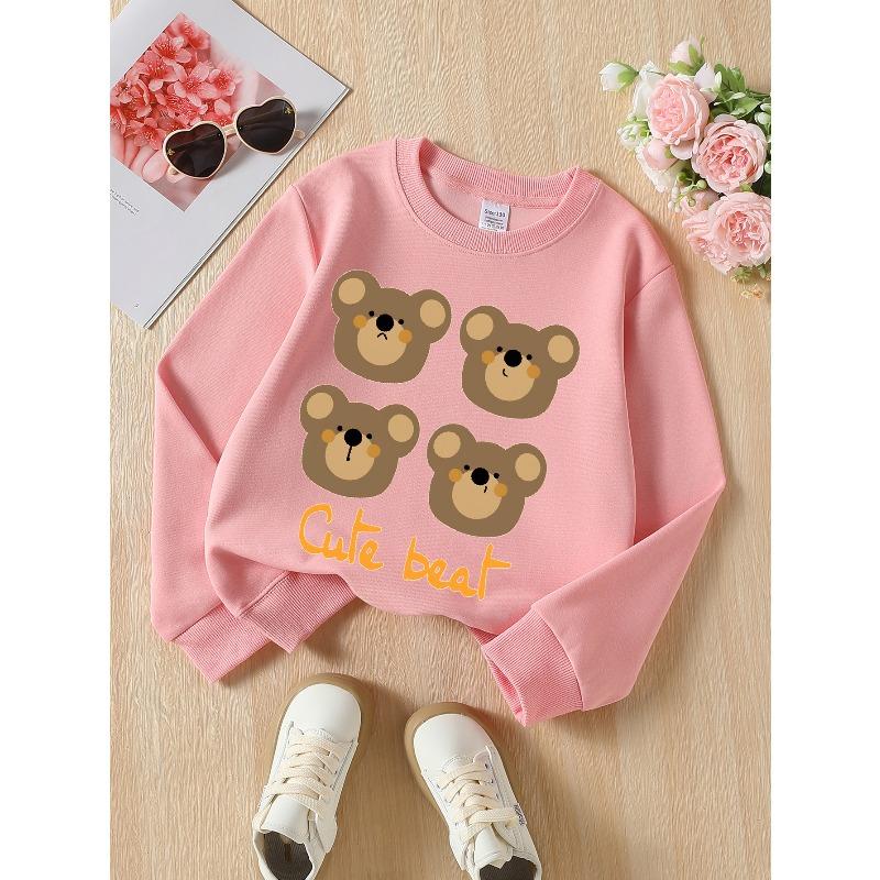 European Sizes Kids' Crewneck Sweatshirt Cute Bear Faces Pattern Print Design , Sportswear And Casual Wear, Soft And Comfortable, Children's Clothing