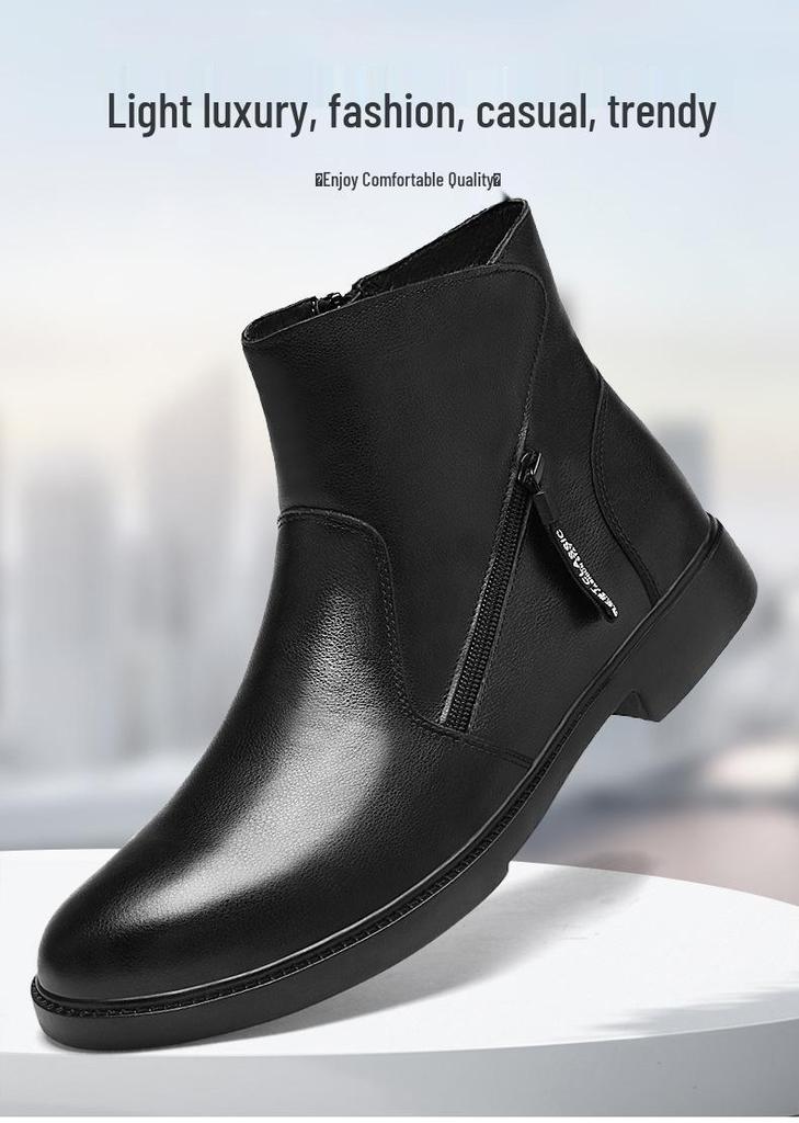 Plus Size Men's Leather Chelsea Boots - Warm, Thickened, First Layer Cowhide