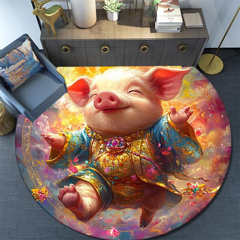 Fantasy Pig Round Area Rug,Carpet Rug for Living Room Bedroom Sofa Playroom Decor,Non-slip Floor Mat
