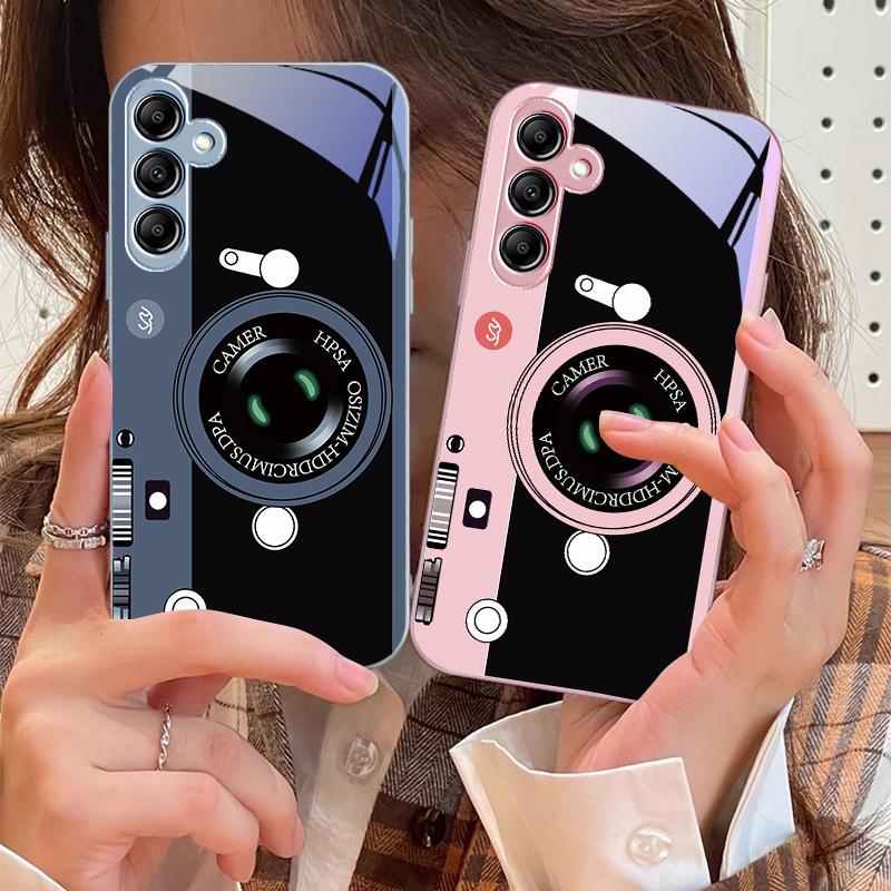Dark green camera pattern For Samsung A 73 72 71 70 56 55 54 53 52 51 50 42 35 34 33 32 31 26 25 24 23 22 30 20 glass phone case
