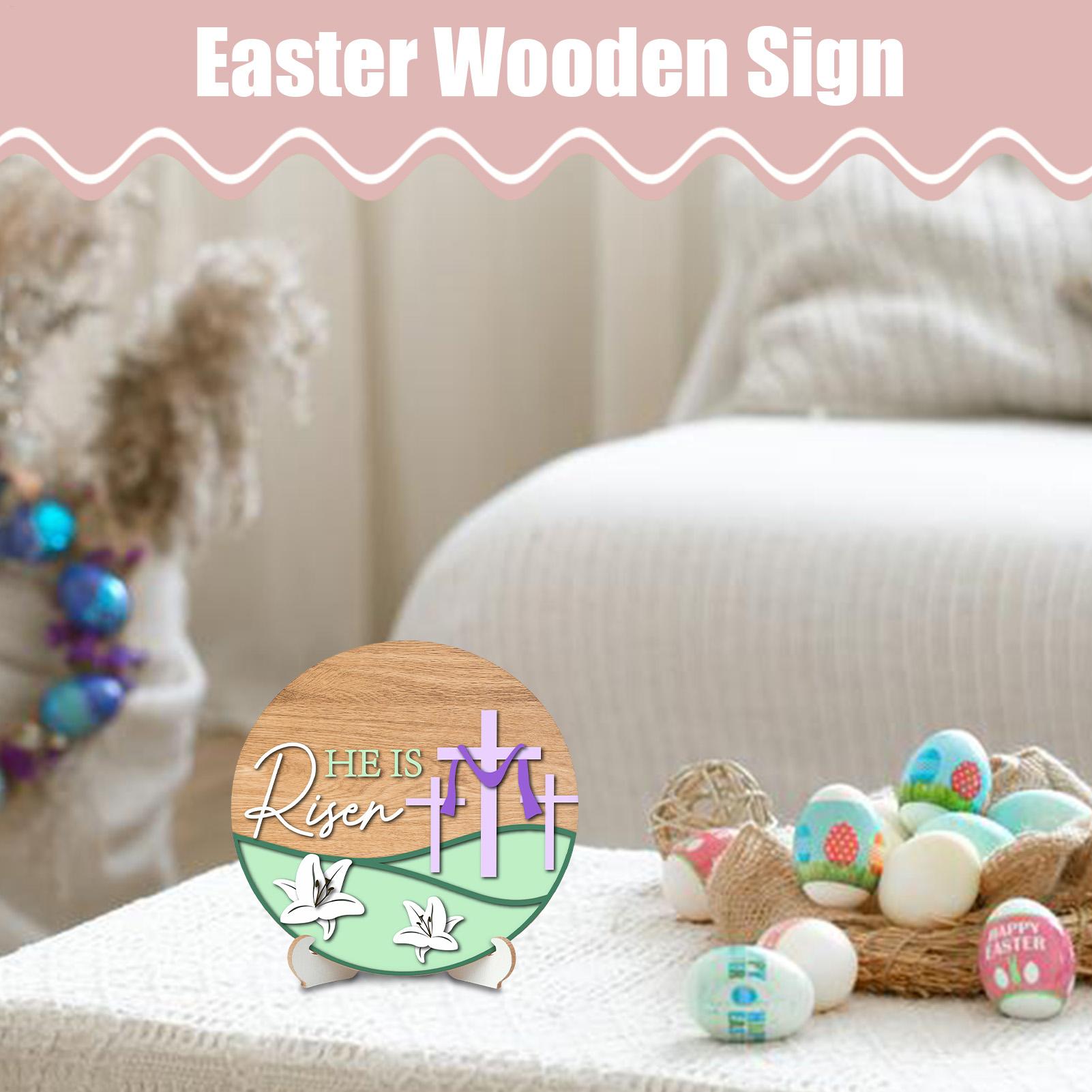 

Easter Wooden Sign Rustic Spring Board with Stand Easter Wood Sign for Living Room Home Shelf Indoor Farmhouse Desk Office CN