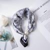 Pearl Magnetic Buckle Silk Scarf Double Square Scarf Necklace Chain Scarf Neck Pattern Small Scarf
