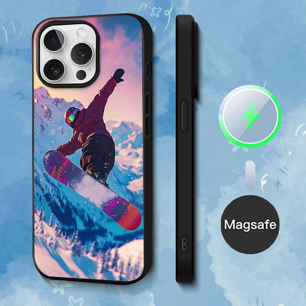

Snow Snowboard Ski Phone Case For iPhone 17,16,15,14,13,12,11,Pro,Max,Plus,Mini,SE4,E Magnetic Magsafe Wireless Charging iPhone14Pro
