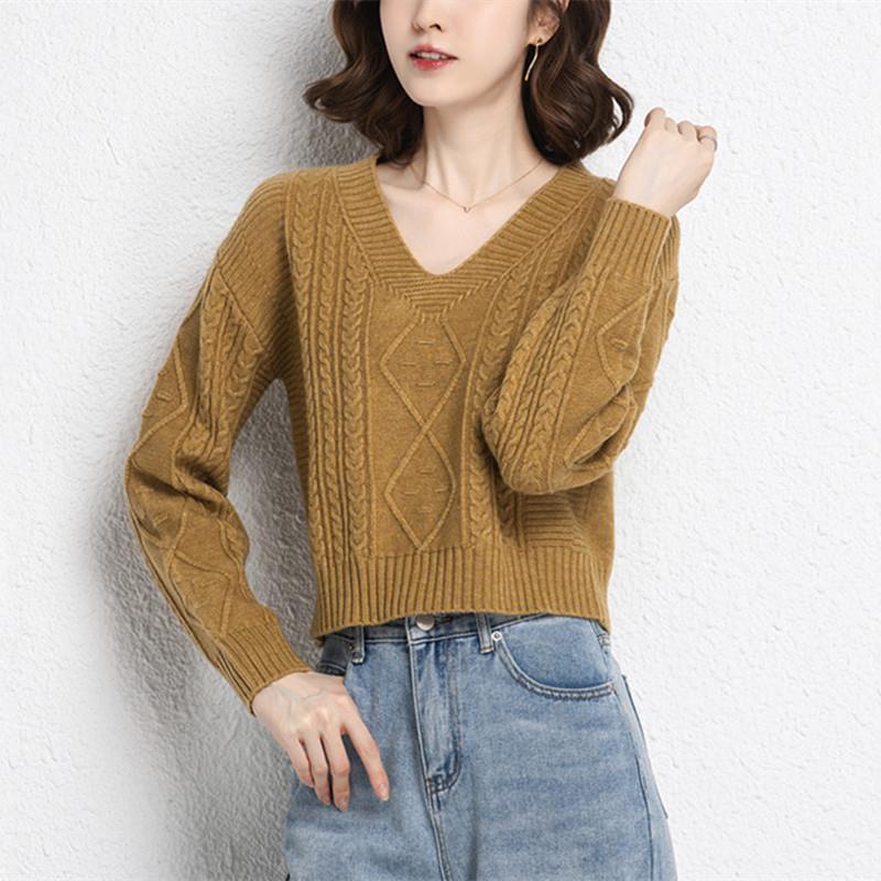 V-neck Sweater Short High Waisted Knit Sweater for Women's Trend Short Inner Pullover Sweater Solid Color Casual Knit Sweater Spring and Autumn Top