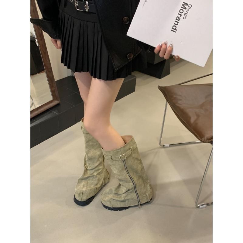 

But knee-thin knight boots stacked boots 2025 new small height-increasing trouser boots 39 светло-зеленый