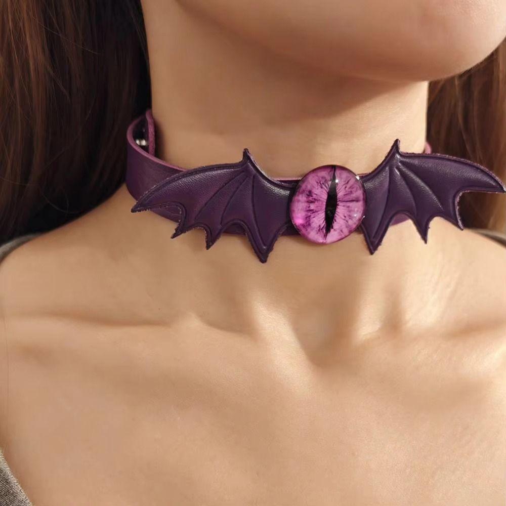 Adjustable Collar Leather Choker Bat Leather Devil Eyes Necklace Jewelry Gift