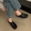 Fashion SUOJIALUN 2024 Autumn Flat Heel Women Slipper Fashion Split Toe Slip On Ladies Mules Shoes Casual Outdoor Soft Heel Slides Shoes