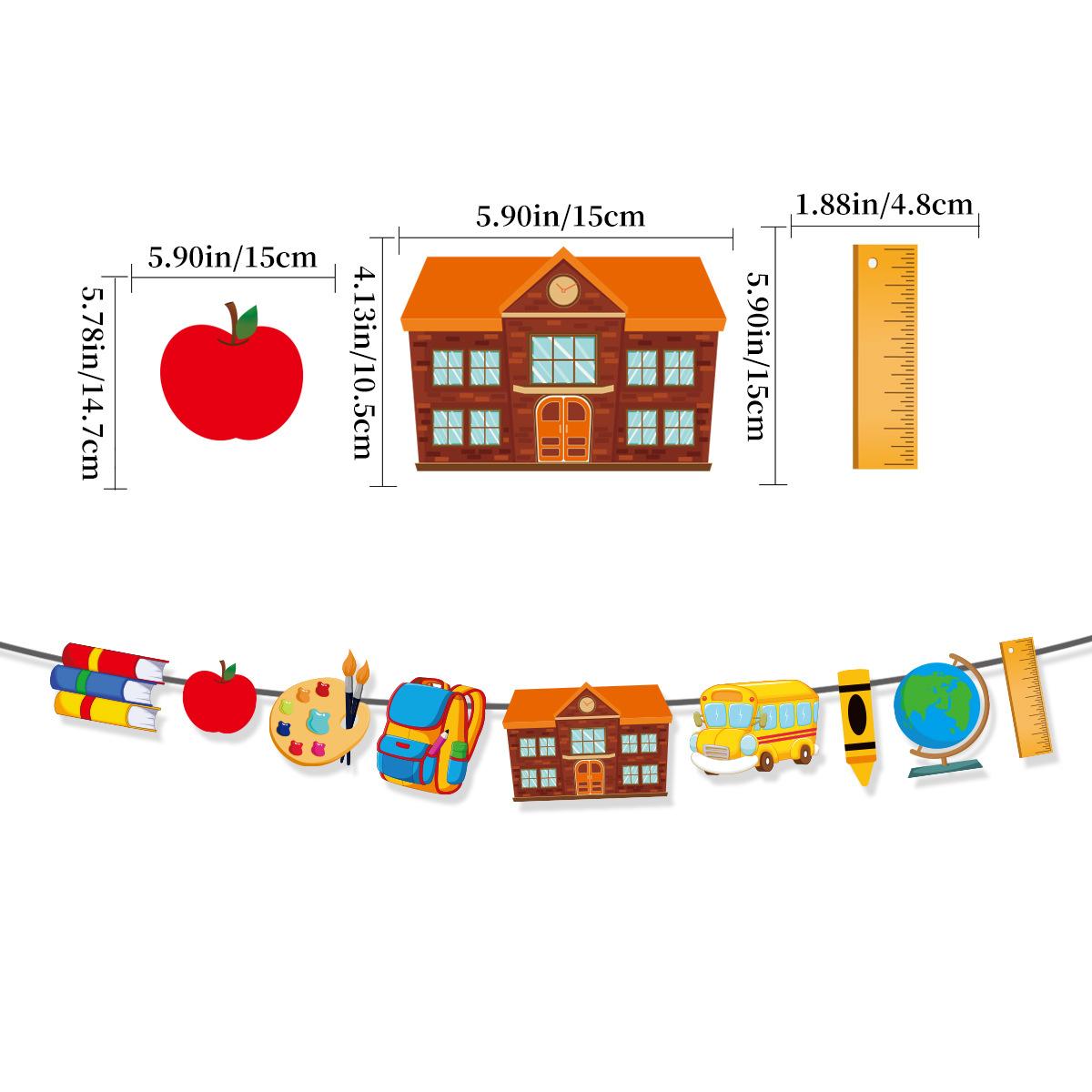 

School Season Decoration Cartoon Apple School Bus Schoolbag Pulling Flag Latte Flower Banner Customization School new Latte flower