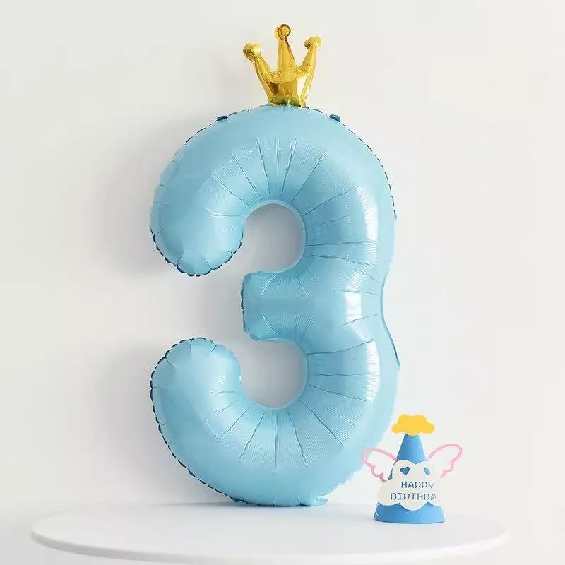 42 Inch Baby Pink And Blue Crown Digital Balloon Children'S Treasure First Birthday Party Scene Decoration Indoor And Outdoor Decoration