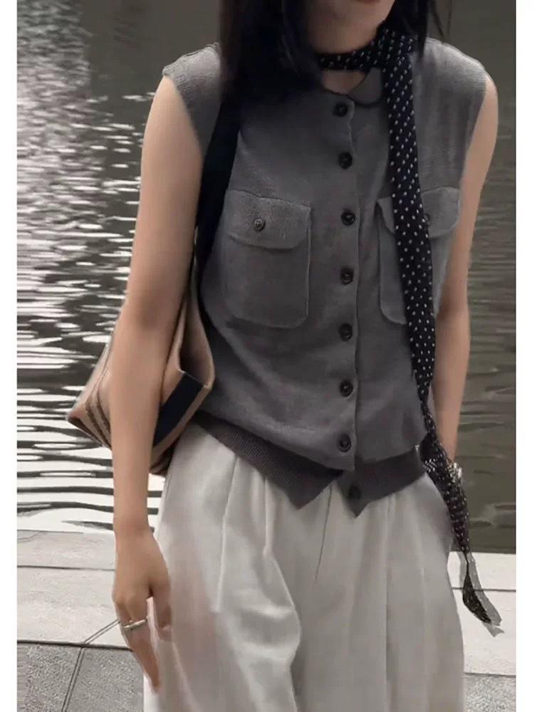 Women s Loose-Fit Tencel Knit Vest: Spring/Summer Sleeveless Round Neck Top M