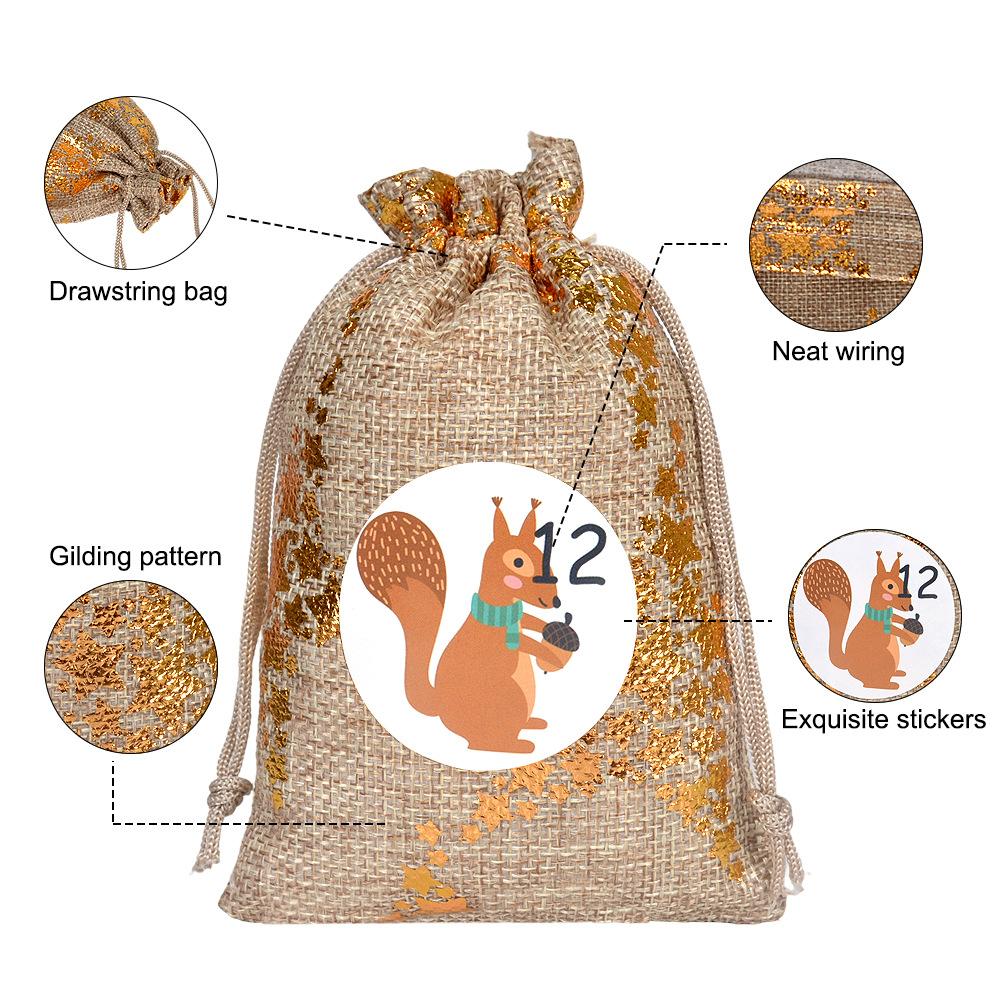 24pcs Christmas Arrival Countdown Drawstring Bag 24 Digital Linen Drawstring Bag Candy Drawstring Gift Bag