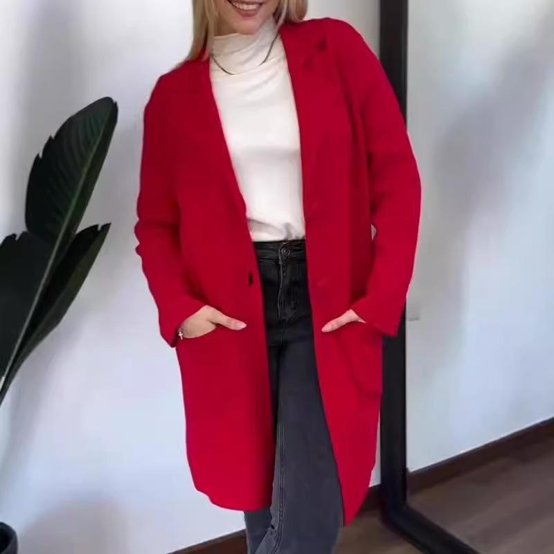 2024 Women's Fashion Woolen Coat: European & American Style, Long Sleeve, Turn-Down Collar, Pockets for Autumn & Winter