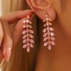 2PC Women's Fashion Leaf Water Drop Design Earrings and Zircon Accessories, Casual Simple and Elegant Ear Accessories