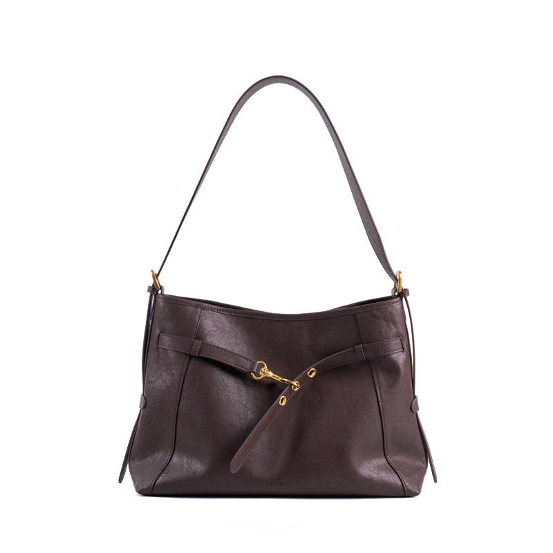 

New tote bag women s large-capacity black niche commuter computer bag fashionable and simple messenger shoulder bag 34*10*25cm шоколадний