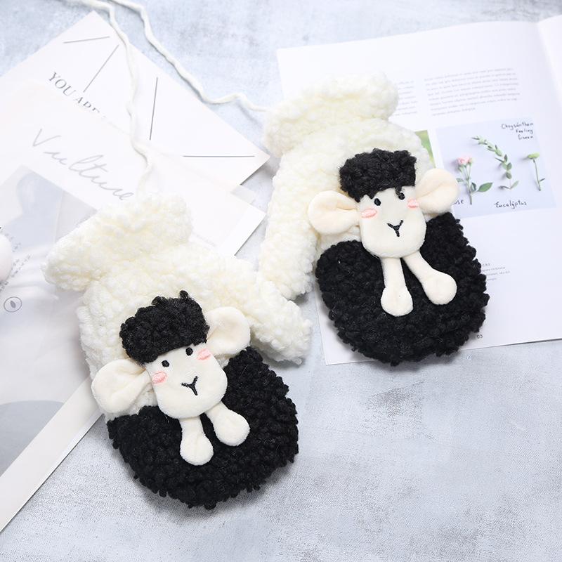 

Gloves winter female cutie with fingers to keep warm cycling student plush thickened plush tide neck gloves One size