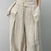 Frühling und Herbst Damen Casual Plissee Wide Leg Pants Leinen Textur Loose High Waist Hose