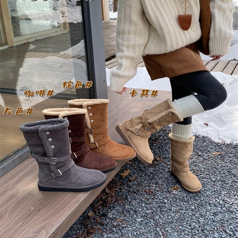 Order Muse Leather Buckle Snow Boots Two Wear Real Fur Integrated Women's Winter Cotton Shoes Cowhide Wool Martin Boots