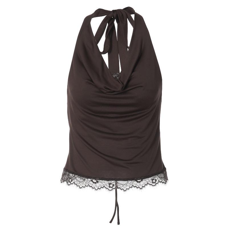 Lace Splicing Swing Neck Neck Vest Women's Winter Sexy Inner and Outer Wear Slim Lace-up Top Women