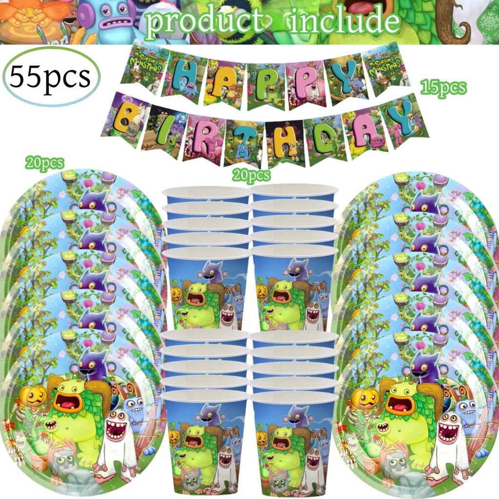 My Singing Monsters Födelsedagsdekorationer 20 personer Engångsservis Duk Tallrik Baby Shower Barnpresent Gåva Pojkfest Tillbehör