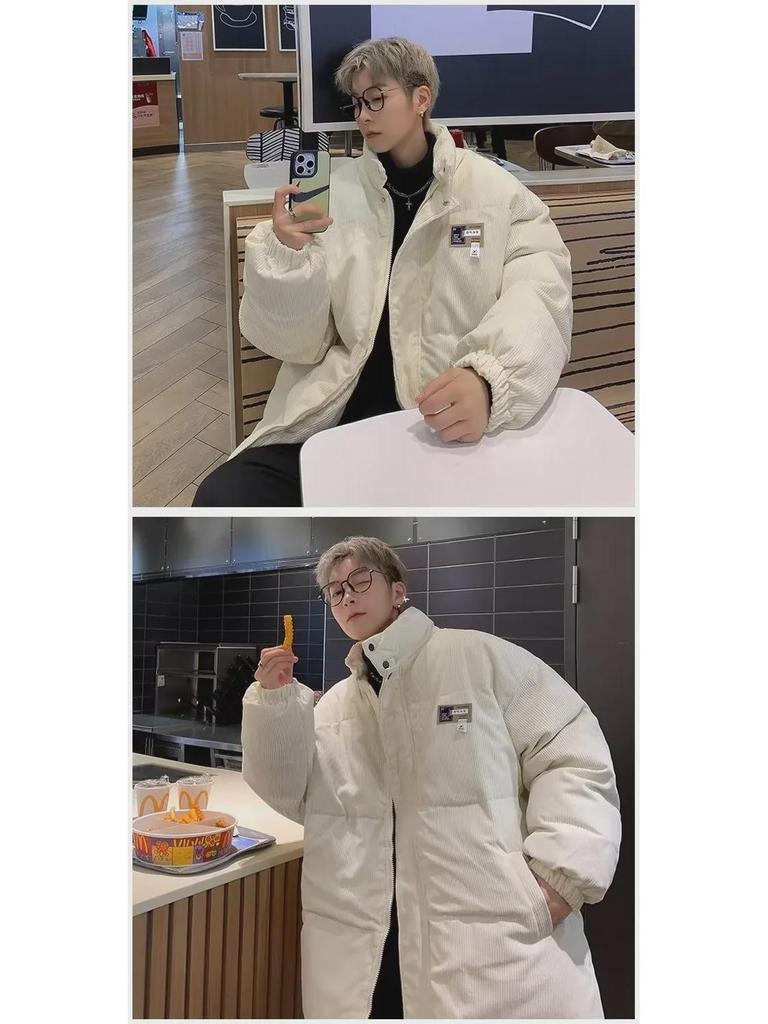 Unisex Corduroy Stand Collar Thick Cotton Jacket - Trendy Winter Coat for Couples