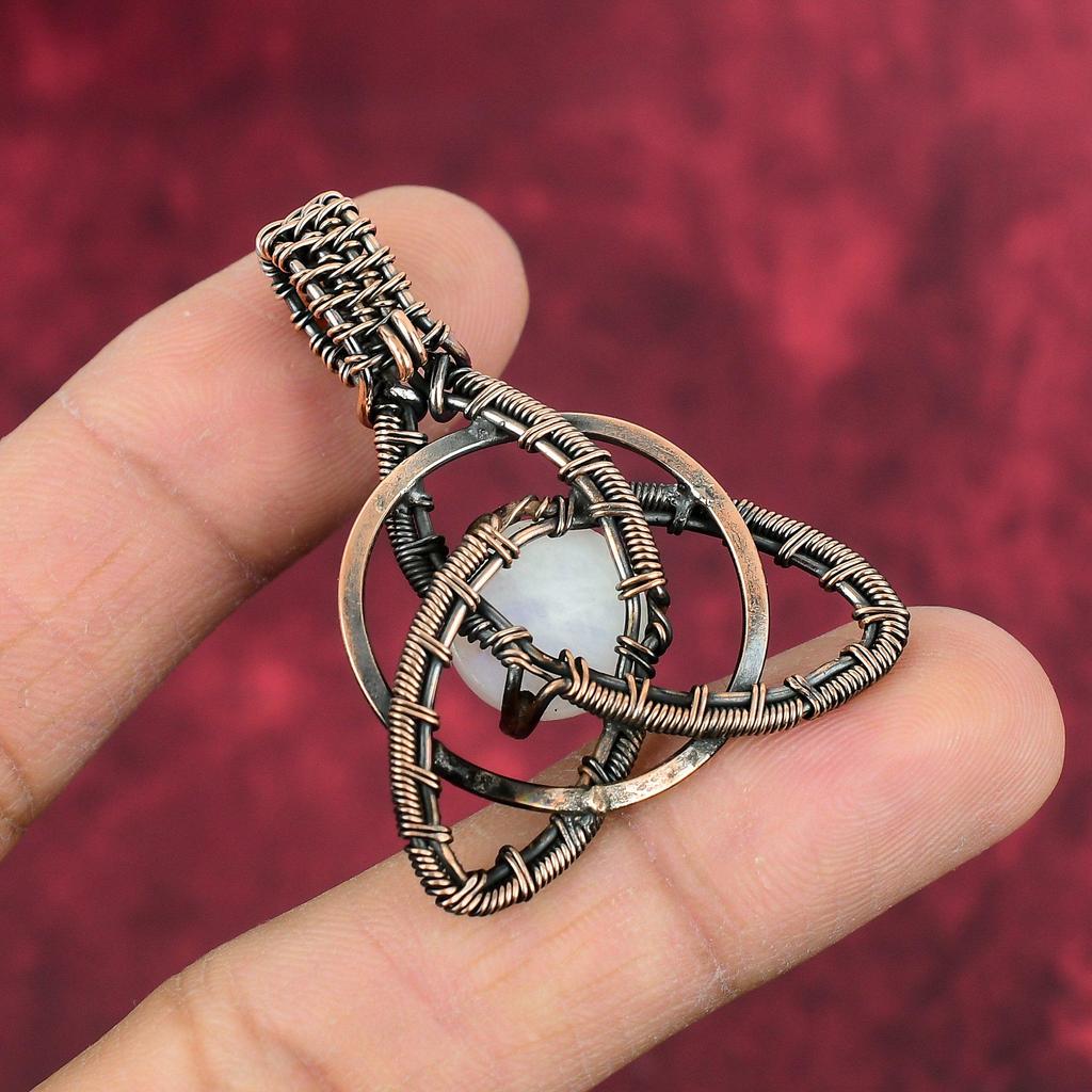 Rainbow Moonstone Pendant Copper Wire Wrapped Pendant Handmade Gemstone Jewelry Amazing Pendant Copper Wire Wrap Jewelry Anniversary Gifts