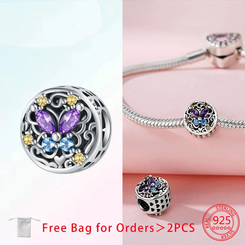 Original Charms Copper Blue Butterfly Butterfly Series Beads Pendant Fit Diy Bracelet Jewelry For Women Fine Gift Accessory