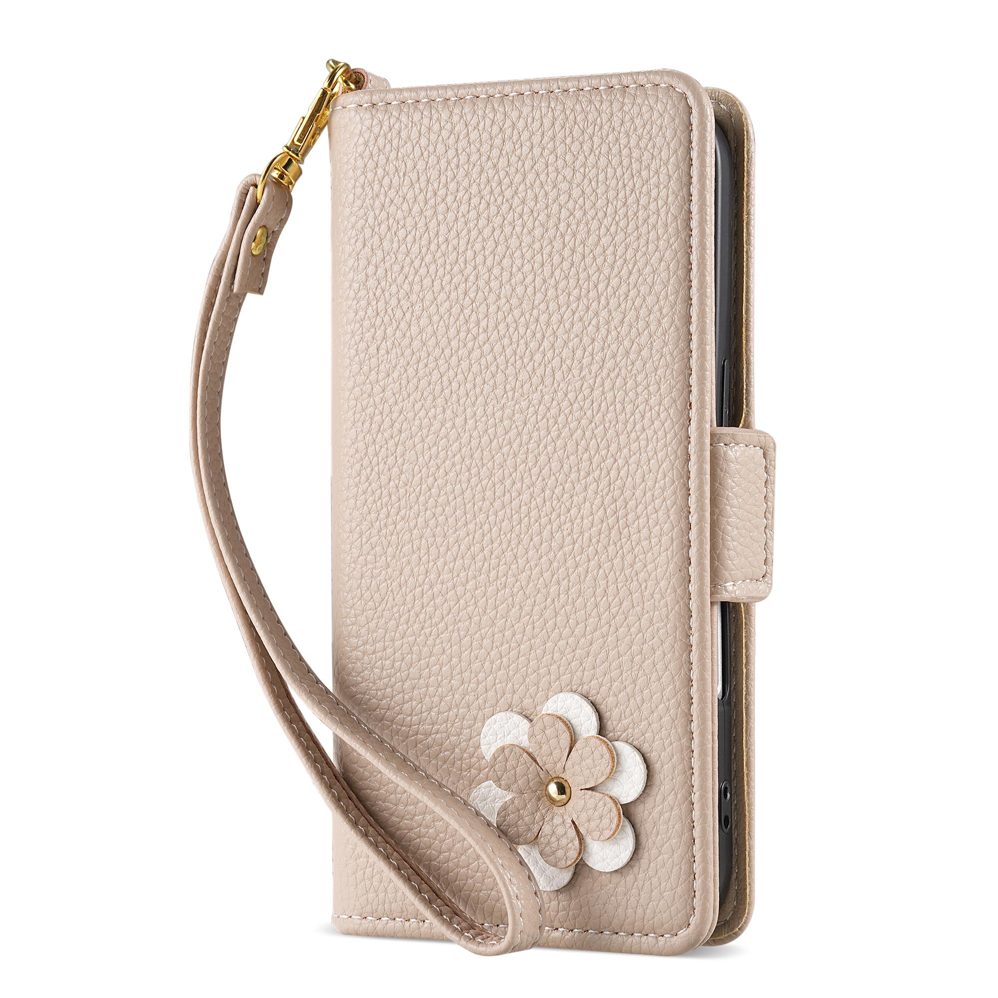 

Flower Design Leather Wallet Phone Cover for iPhone 16 Pro Max 16E 15 Plus 14 13 12 11 XS MAX XR Card Solt Bag Strap Pocket Case iPhone 13 Pro абрикосовый