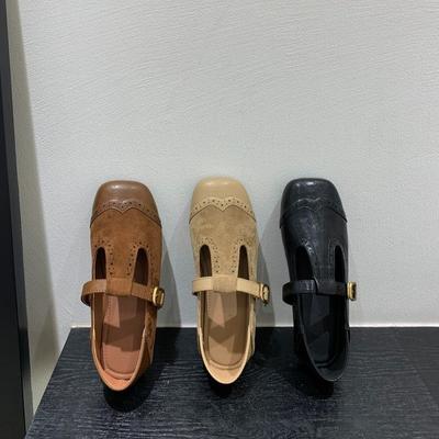 Retro Carved Square Head Shallow Mouth Single Shoes Flat-soled Small Leather Shoes Women's Niche Design French Mary Jane Shoes Autumn Women