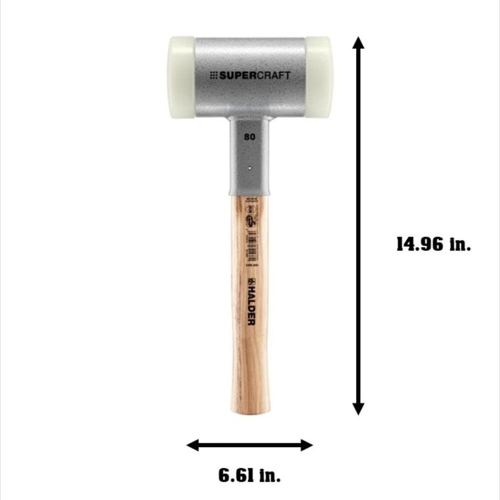HALDER Shockless Recoilless Super Craft Hammer Hickory Handle Nylon Diameter 80 (White) 3366.080