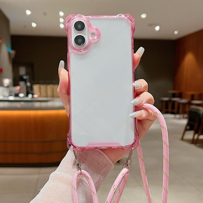 

Crossbody Strap Case For iPhone 16 Pro Max 17 13 12 14 15 Pro Plus Four Corner Hook Lanyard Clear Outdoors Travel Cover For iPhone 16 plus