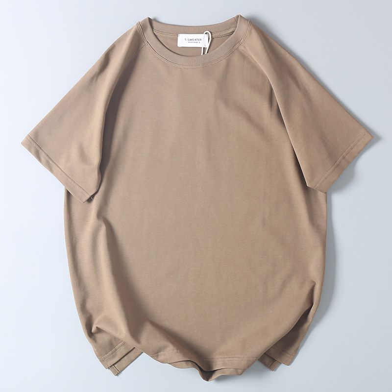 Export Export Tail Order Front Short Back Long Side Slit Short Sleeve T-shirt Men's Summer Easiest for Match Pure Color Raglan Sleeve Bottoming Shirt