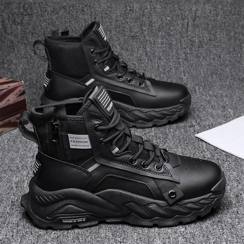 ins Hong Kong style dad thick-soled heightening sneakers leather surface breathable running shoes 39