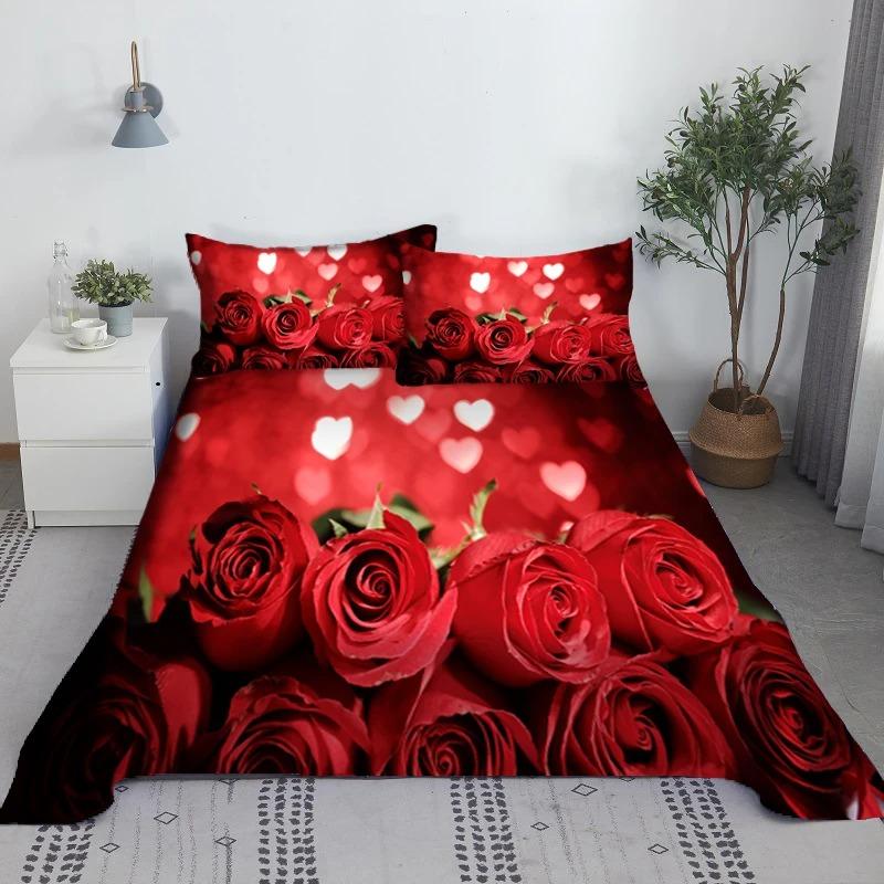 Custom Flower Red Rose Comfortable Duvet Quilt Cover Pillowcase Bedding Set Children Bedroom Decoration Home Textile