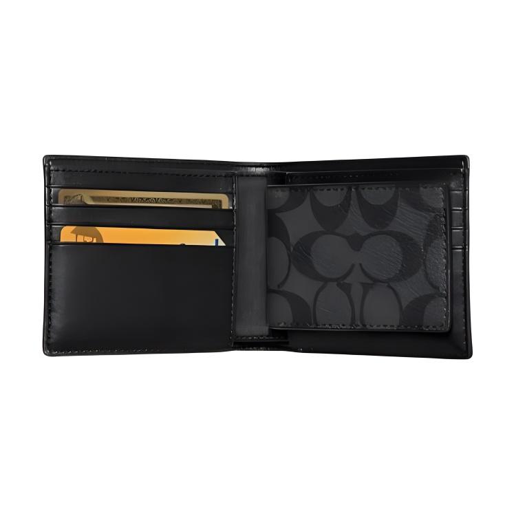 COACH Canvas Card Holder Wallet Mens Black Antique Nickel