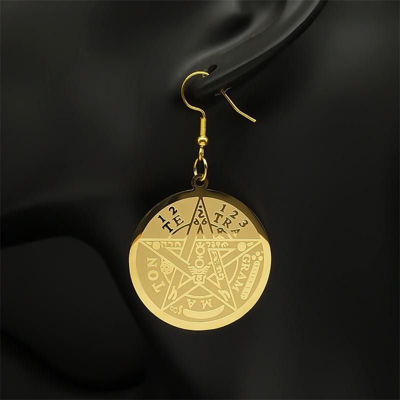 Je Tetragrammaton Hebrew Pentagram Stainless Steel Earrings for Women Gold Color Charm Earring Drops Jewelry E6064S02