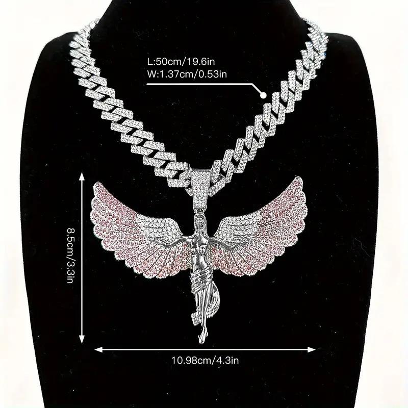 Collier avec Grand Pendentif Ailes d'Ange en Alliage de Zinc Incrusté de Zircon pour Hommes et Femmes, Bijou Simple Cadeau Style Hip-Hop Personnalité Luxe Léger