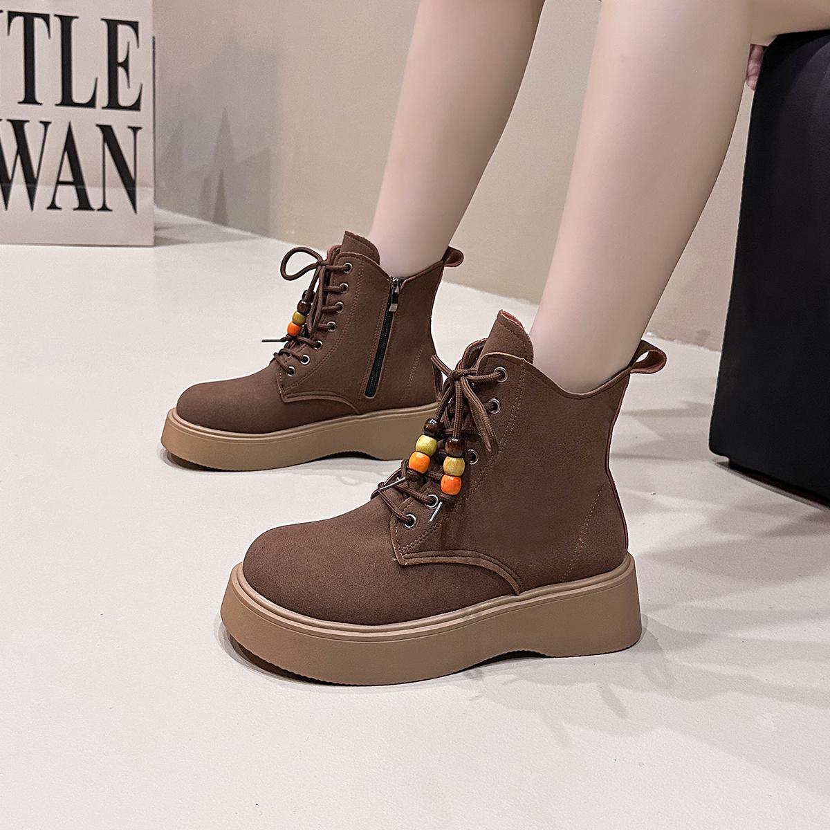 

Women Thick Heel Boots Spring Autumn Quality Nubuck Cow Suede Round Toe Handmade Retro Chunky Platform Ankle Boots Lady 35