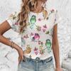 Elegant Simple Loose Women's T-shirt Summer Breathable Comfortable Round Neck T-shirt Fashion Vintage Flower Print T-shirt