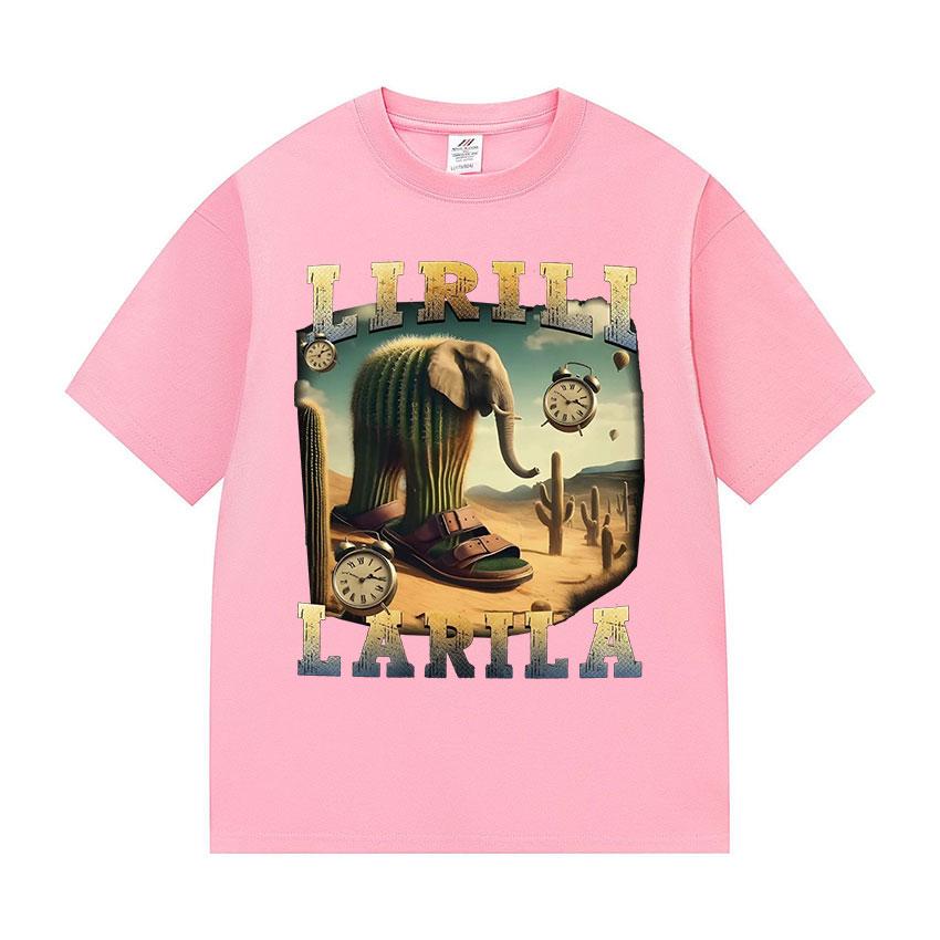 Lirili Larila Elefant mit Sandalen Lustiges Meme T-Shirt Herren Vintage Oversized T-Shirts Unisex Lässig Hochwertige Baumwoll-T-Shirts