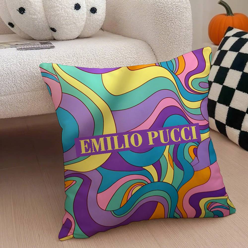 E-Emilio P-Pucci Logo Fashion Pillow Case Anti-dustmite Pillowcase Invisible Zipper Silky Short Plush Sofa Cushion Cover
