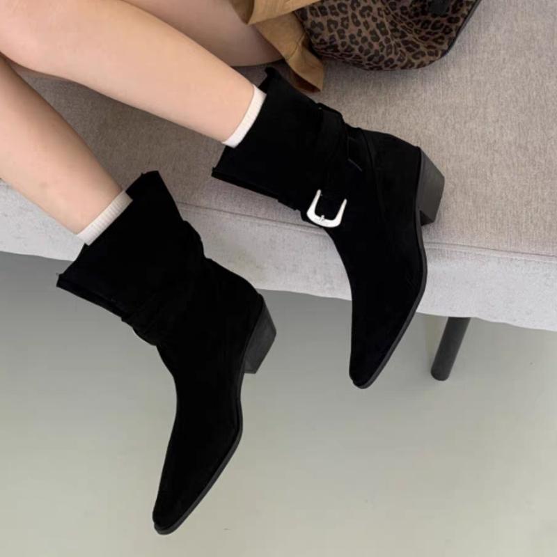 Fashion Ankle Boots for Women Suede Pointed Toe Heeled Shoes Fashion Chunky New Winter 2025 Elegant High Heels Snow Boots Woman Botas